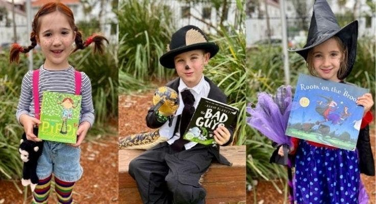 Photo of three students dressed up as their favourite book characters for Book Week.