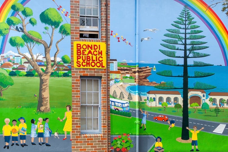 Banner image of Rainbow mural by artist Lindena Robb.